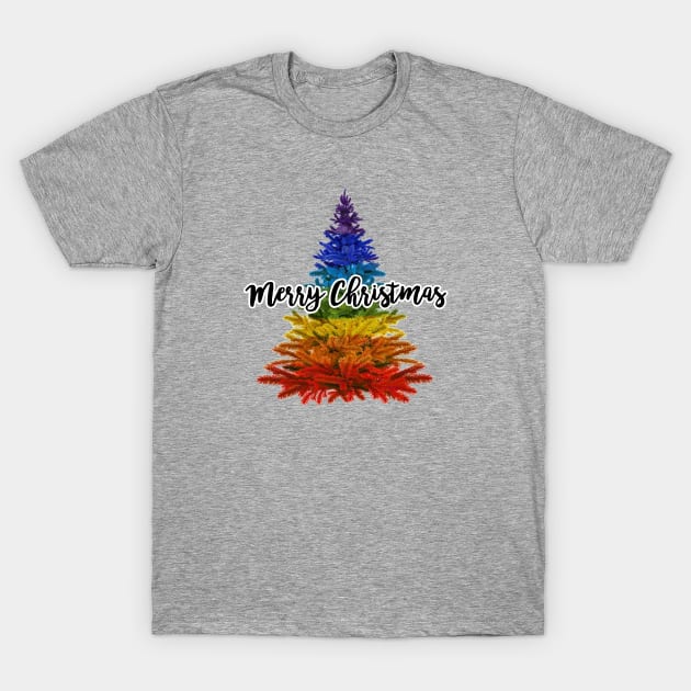 rainbow merry christmas tree T-Shirt by gossiprag